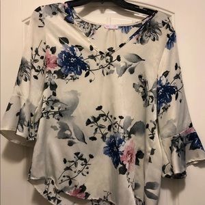 Pink and Blue Floral Silky Blouse